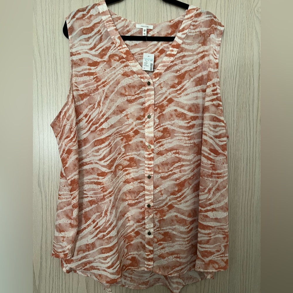 Maurices Peach and White Printed Sleeveless Button-Front Tank